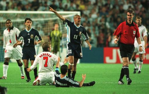 老照片-1998世界杯 贝克汉姆的红牌事件_老照