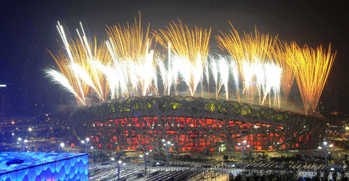 Photo: Fireworks explode over Bird's Nest