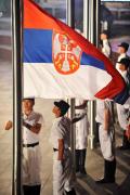 图文-各国奥运代表团举行升旗仪式 塞尔维亚国旗