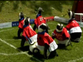 企鹅身着韩国队服展球技 趣味球赛为红魔