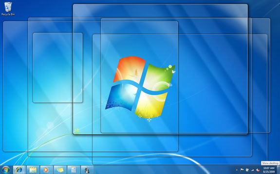 图为Windows 7显示桌面中的透明窗口界面