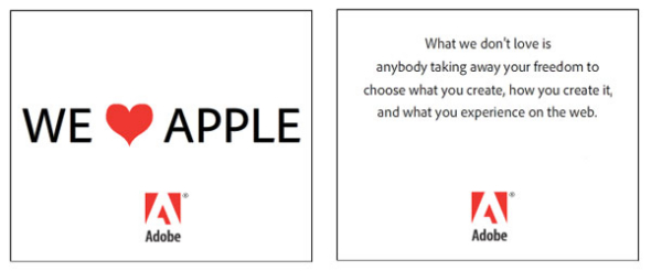 Adobe已发起新一轮的宣传活动，针对苹果在iPhone和iPad等设备上封杀Flash做出反击