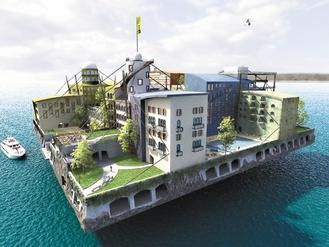硅谷富豪泰尔出资赞助，准备在公海上建造的海上乌托邦设计示意图。