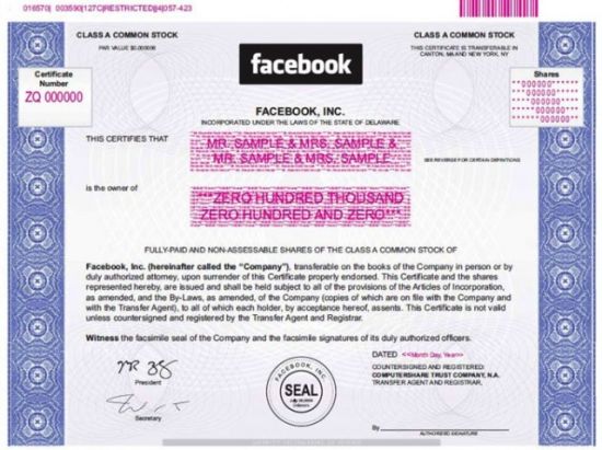 Facebook股票憑證