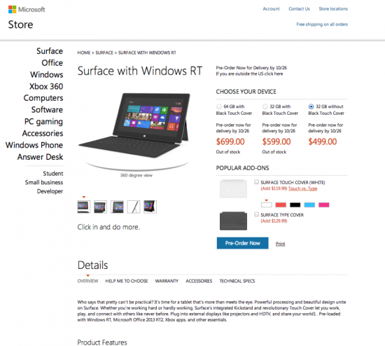 ΢վϢʾż32GB Windows RTSurfaceۼ499Ԫ