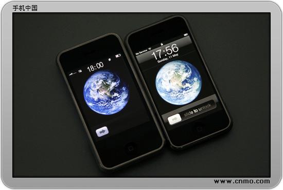 hiphone与iphone的解锁界面对比(左侧为hipho