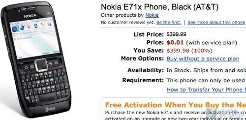 AT&T爆超低价:诺基亚E71x仅售1美分