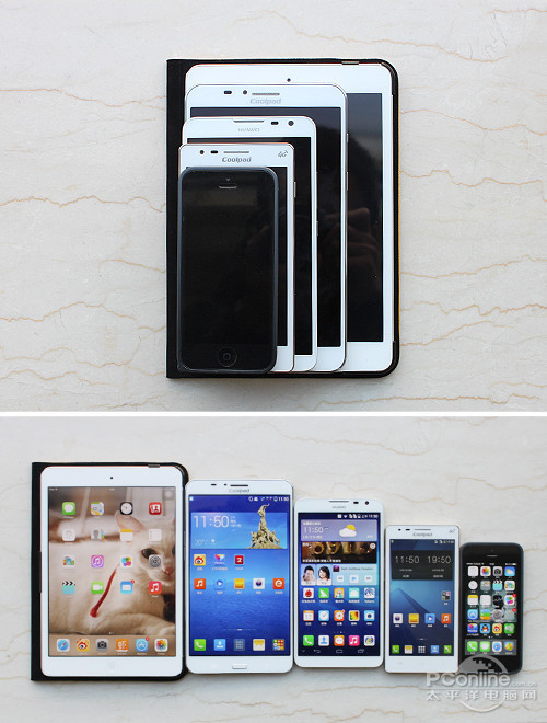 各尺寸手机加上ipad mini作比较