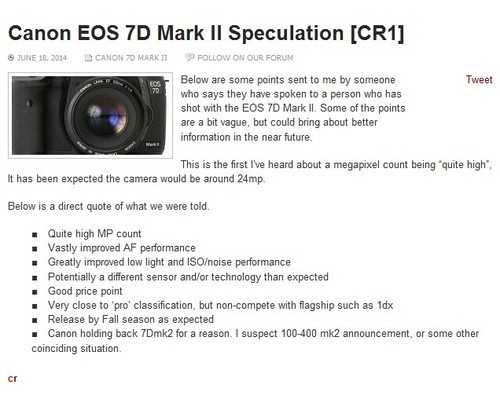 外网传闻EOS 7D Mark II参数提升明显