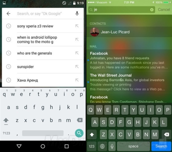 海量图：iOS 8.1对比Android 5.0