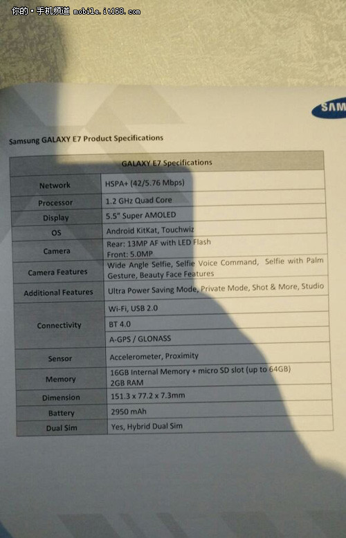 三星發布新機 名為Galaxy E5E7