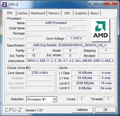 默频2.8GHz!推土机CPU-Z截图被曝光!_硬件