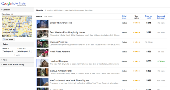 谷歌酒店搜索服务截图