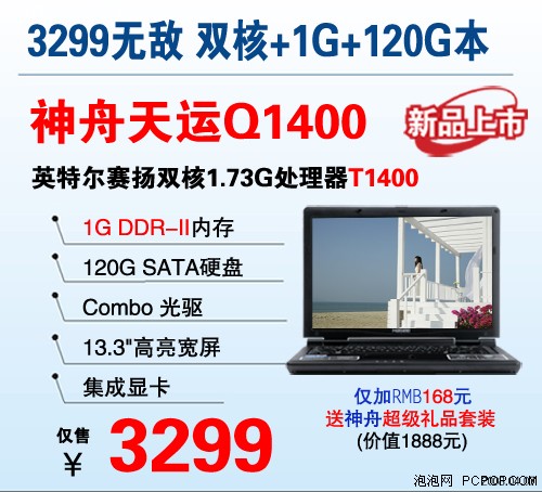 低端霸主1G内存赛扬双核神舟本3299