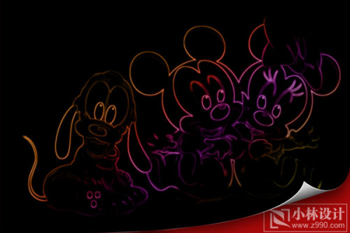 PS教程:迪斯尼卡通照片变漂亮荧光线描效果_