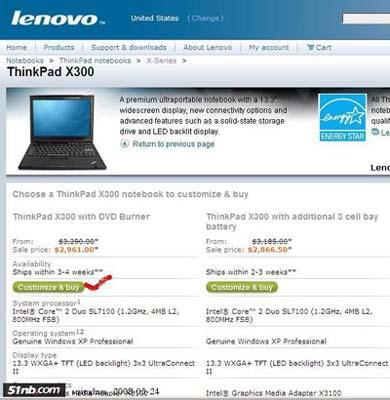 官网订购价不同ThinkPadX300美国比中国贵