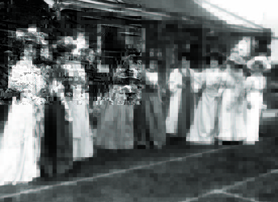 来宾们的衣着展示了爱德华时代风尚的极致。