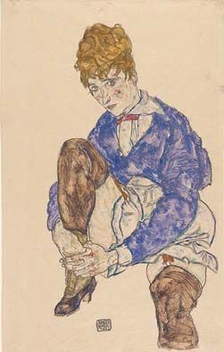 埃贡·席勒 《Portrait of the Artist's Wife Seated, Holding Her Right Leg》 埃贡·席勒 《Portrait of the Artist's Wife Seated, Holding Her Right Leg》
