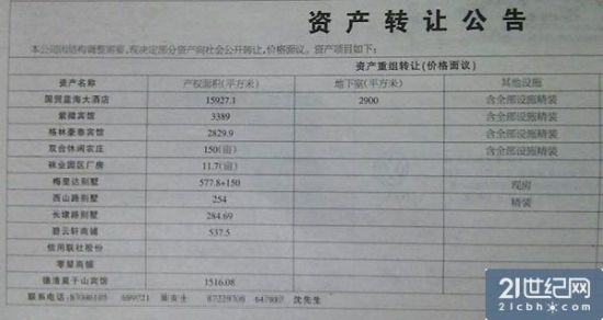 (图为立德资产转让公告。21世纪网 都进摄影。)