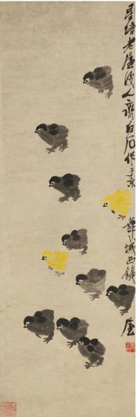 齐白石《饲鸡图》 齐白石《饲鸡图》