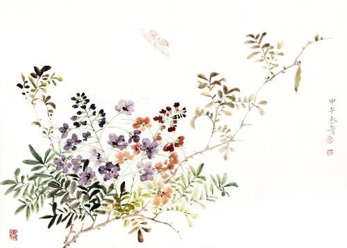康硕生《笑口常开花鸟四条屏》 康硕生《笑口常开花鸟四条屏》