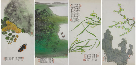 陈佩秋 四君子图 设色纸本镜心66×33cm×4