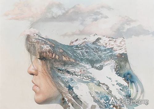 双重曝光:创意女孩肖像画 双重曝光:创意女孩肖像画