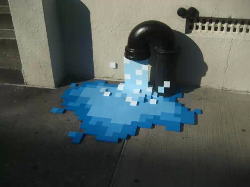 艺术家用Minecraft方块概念创作的街头艺术