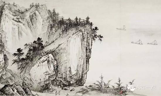 傅申临夏圭溪山清远图卷(局部) 傅申临夏圭溪山清远图卷(局部)