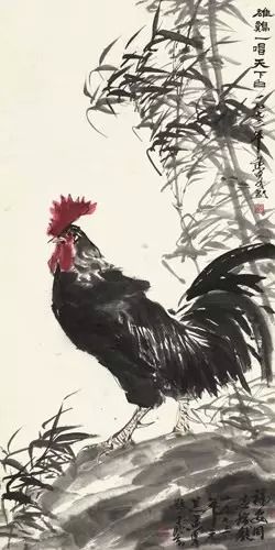 3051 黄?胄(1925-1997)?雄鸡一唱天下白 镜心?设色纸本 135×66 cm 展览：首届黄胄艺术大展，炎黄艺术馆，2014年。 说明：原广州海军某部领导杨福安上款。现藏家直接得自上款人本人。 RMB: 1,200,000-1,800,000