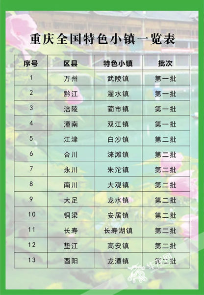庆全国特色小镇一览表。重庆市规划局供图 华龙网发 庆全国特色小镇一览表。重庆市规划局供图 华龙网发
