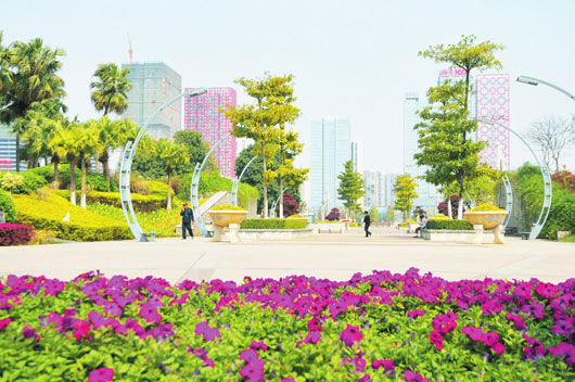 河东公园盛开着五颜六色的花草 柳州推进绿化美化彩化工程建设花园城市速写(组图)