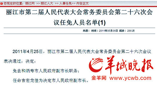 丽江人大网站摆乌龙 让人去当“决定市”副市长