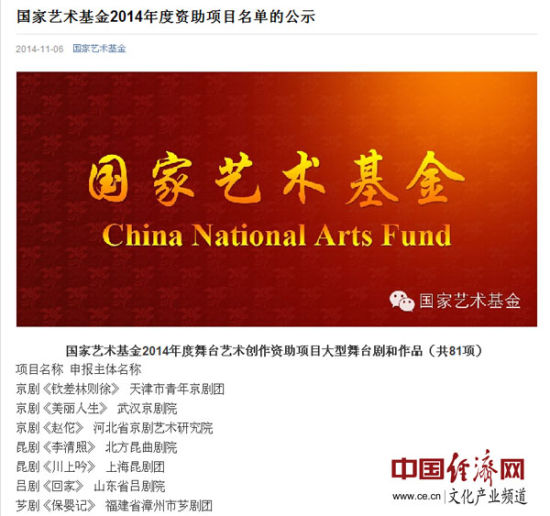 国家艺术基金2014年度资助项目名单公示_滚动