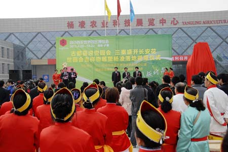 西安世园会吉祥物雕塑“长安花”落地杨凌