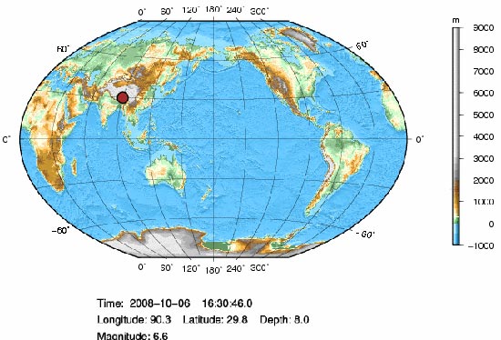 地震在世界地图上的位置