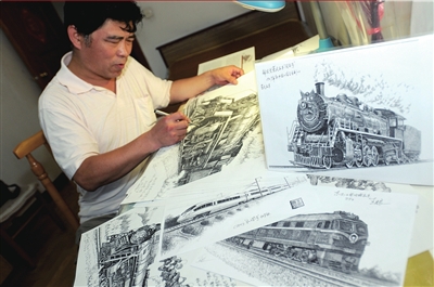 钢笔绘制中国火车发展史