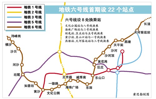 广州地铁六号线确定22个站点(图)