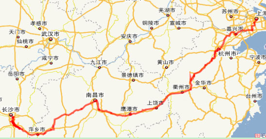 长沙-上海g320国道线路图