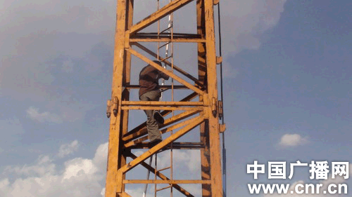 一讨薪男爬上20米塔吊顶欲轻生乌海消防施救成功