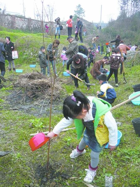 体验农家生活 30多名小学生彭州植树种菜