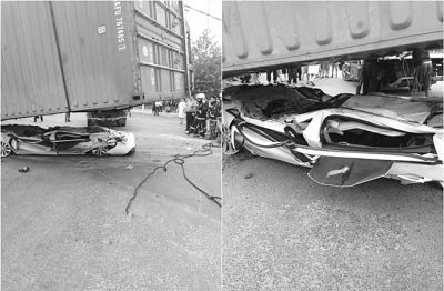 集装箱压扁轿车女司机奇迹生还