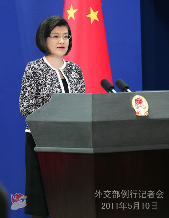 2011年5月10日，外交部发言人姜瑜主持例行记者会。