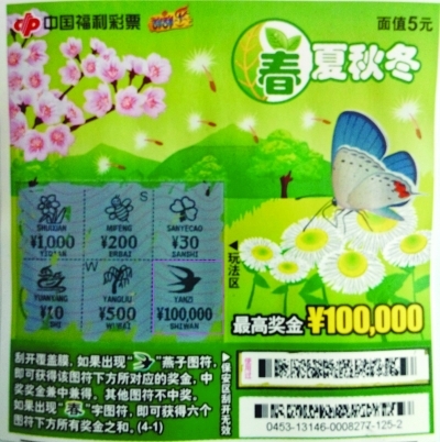 泗洪彩民刮中春夏秋冬10万元