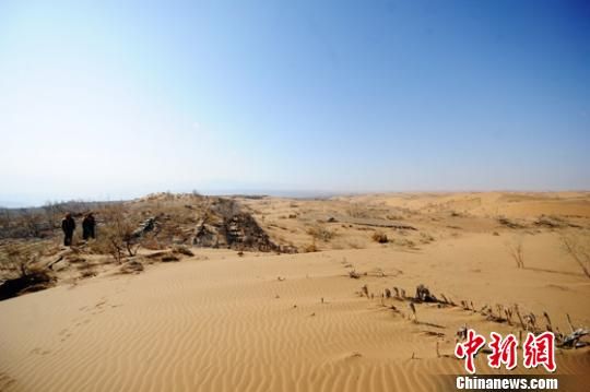 固沙林场的铁路职工正在加固被风沙冲击坏的防沙设施。杨艳敏 摄