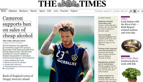 《泰晤士报》2010年8月12日头条:卡梅伦支持