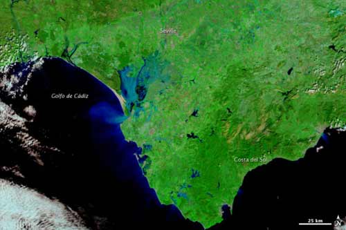 卫星捕捉到西班牙南部地区洪灾泛滥场景_天气预报