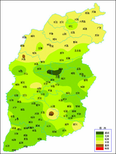 天气预报 > 正文       山西省2010年11月6日气象干旱ci综合指数分布