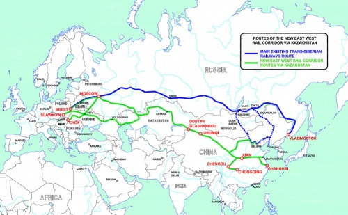 图片说明:规划中的欧亚高铁线路图中国经济网北京10月29日讯(王红娟)