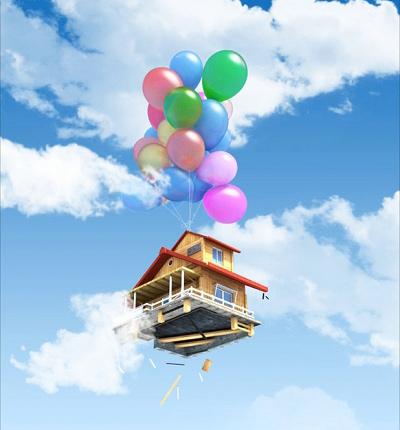 美国上演飞屋环游记 气球将房子带到三千米高